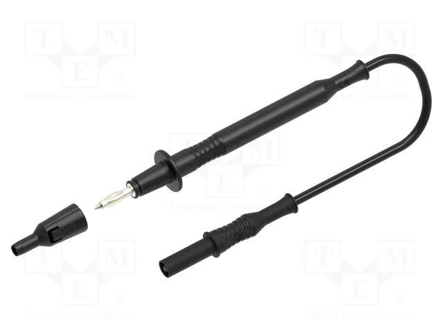 Test lead; 12A; probe tip,banana plug 4mm; Len: 1m; black; Ø: 4mm ELECTRO-PJP PJP4310-D4-100N