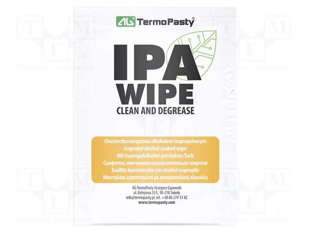 Cleaning cloth: cloth; 25pcs; 160x125mm; cleaning; presaturated AG TERMOPASTY IPA-WIPES-25
