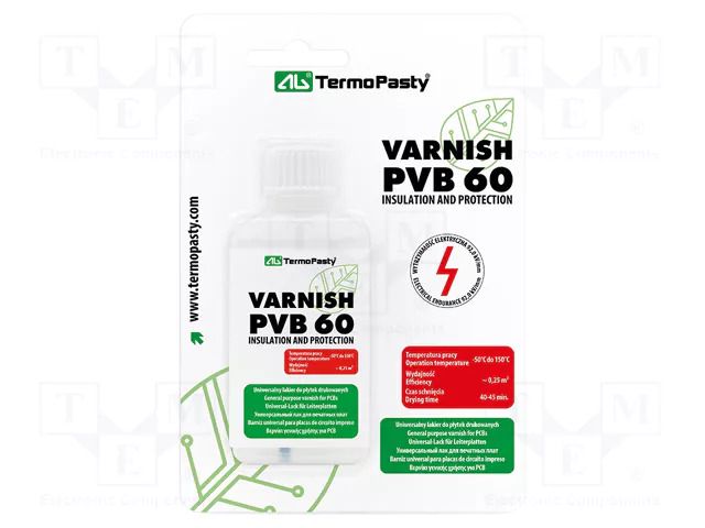Varnish; transparent; liquid; 50ml; LAKIER PVB; Temp: -50÷150°C AG TERMOPASTY PVB60-50ML