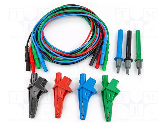 Set of cables and adapters; 1kV; 10A; 2m; black,red,blue,green HT INSTRUMENTS HTI-HA000203