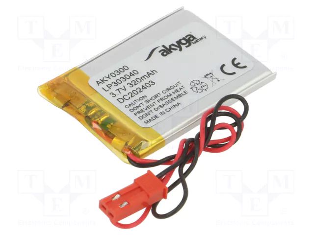 Re-battery: Li-Po; 3.7V; 320mAh; cables,JST SYP-02T-1 socket AKYGA BATTERY AKY-LP303040