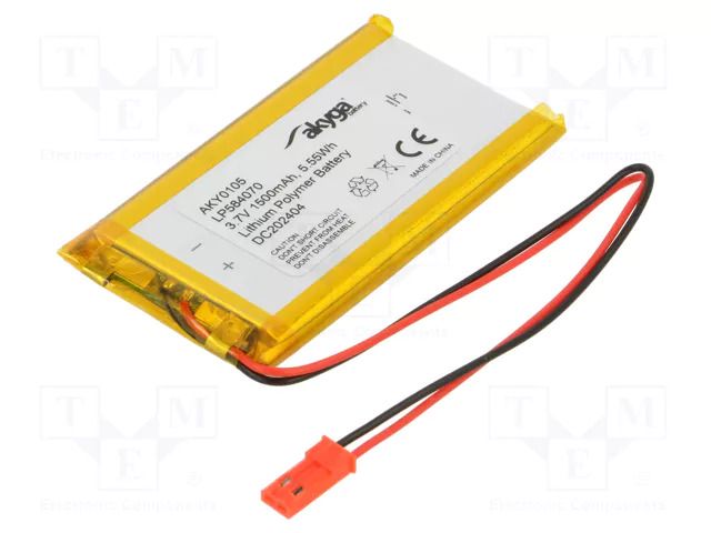 Re-battery: Li-Po; 3.7V; 1500mAh; cables,JST SYP-02T-1 socket AKYGA BATTERY AKY-LP584070