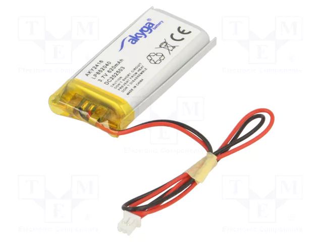 Re-battery: Li-Po; 3.7V; 620mAh; MOLEX 51021-0200 connector AKYGA BATTERY AKY-LP852040-MX