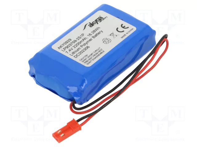 Re-battery: Li-Po; 7.4V; 2200mAh; cables,JST SYP-02T-1 socket AKYGA BATTERY AKY-LP903759-2S1P