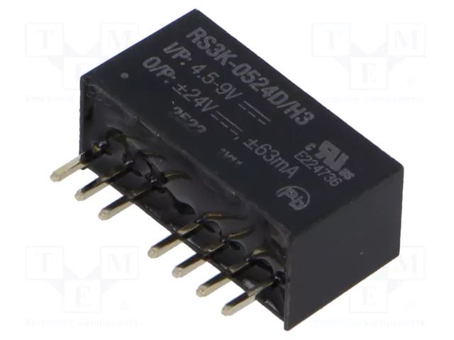 Converter: DC/DC; 3W; Uin: 4.5÷9VDC; Uout: 24VDC; Uout2: -24VDC; SIP8 RECOM RS3K-0524D/H3