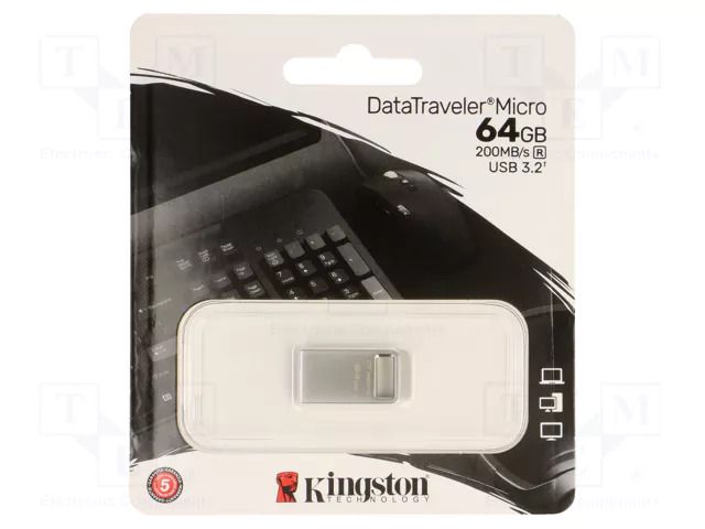 Pendrive; USB 3.2 Gen 1; 64GB; R: 200MB/s; DataTraveler Micro KINGSTON TECHNOLOGY DTMC3G2/64GB
