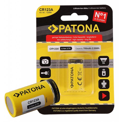 PATONA Battery CR123A 16340 cell Li-Ion Akku 3,7V 700mAh, PATONA 1309 4055655211154