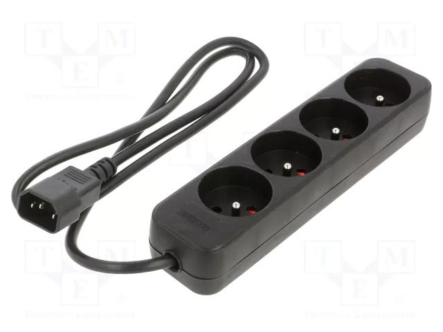 Extension lead; 3x1mm2; Sockets: 4; rubber; black; 1m; 10A LANBERG PS0-04E-0100IEC-BK