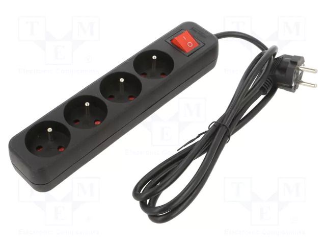 Extension lead; 3x1mm2; Sockets: 4; rubber; black; 1.5m; 10A LANBERG PS1-04E-0150-BK