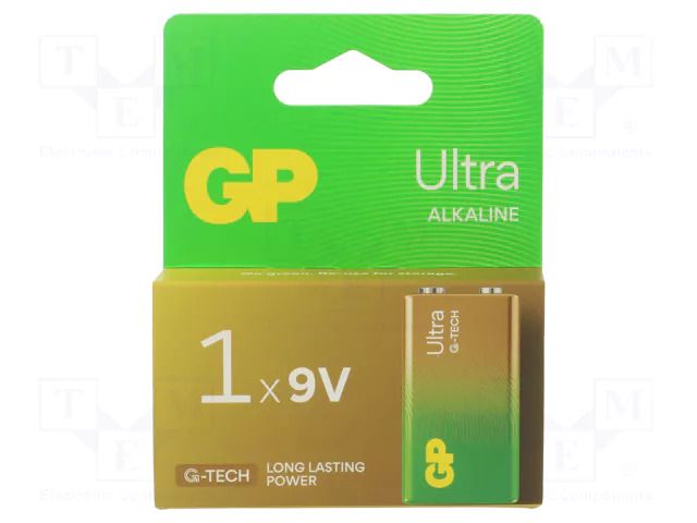 Battery: alkaline; 6F22; 9V; non-rechargeable; 1pcs; ULTRA G-TECH GP BAT-6LR61UGTECH-GP