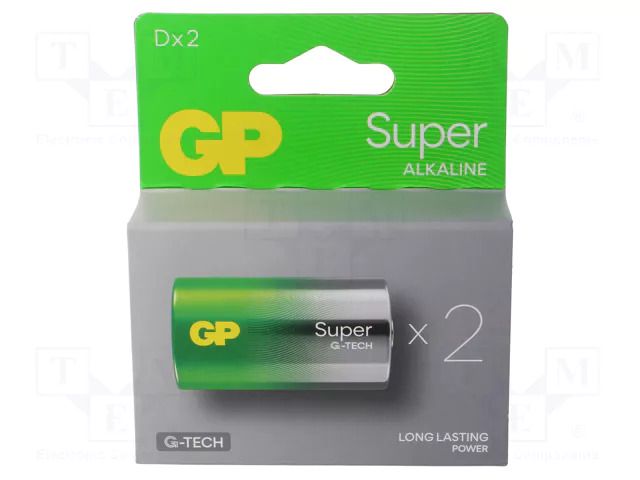 Battery: alkaline; D; 1.5V; non-rechargeable; 2pcs; SUPER G-TECH GP BAT-LR20SGTECHB2GP