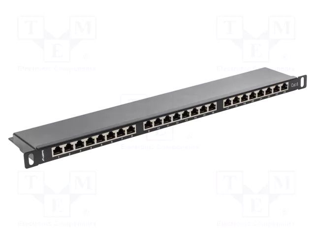 Patch panel; black; Number of ports: 24; Standard: 19"; Cat: 6; RACK LANBERG PPS6-0024-B