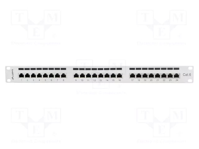 Patch panel; white; Number of ports: 24; Standard: 19"; Cat: 6; RACK LANBERG PPS6-1024-S