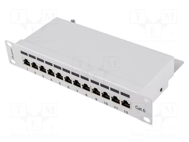Patch panel; white; Number of ports: 12; Standard: 10"; Cat: 6; RACK LANBERG PPF6-9012-S