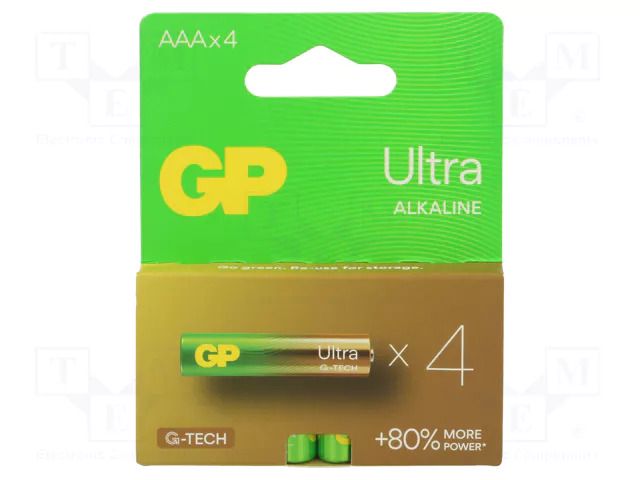Battery: alkaline; AAA,R3; 1.5V; non-rechargeable; Ø10.5x44.5mm GP BAT-24AUGTECHB4-GP