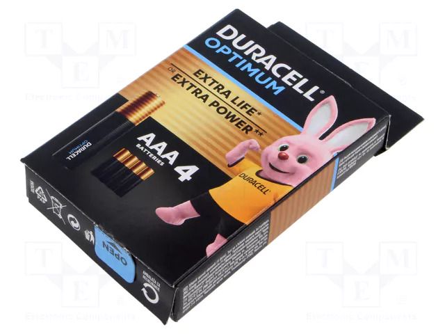 Battery: alkaline; AAA; 1.5V; non-rechargeable; 4pcs; Optimum DURACELL BAT-LR3/DROP-B4