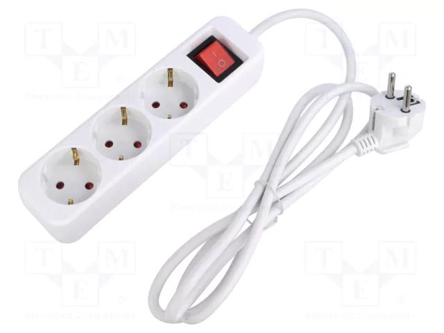 Extension lead; 3x1mm2; Schuko; Sockets: 3; rubber; white; 1.5m; 10A LANBERG PS1-03F-0150-W