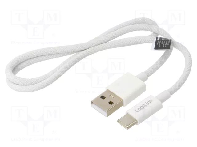 Cable; USB 2.0; USB A plug,USB C plug; 500mm; white; 480Mbps; 60W LOGILINK CU0320