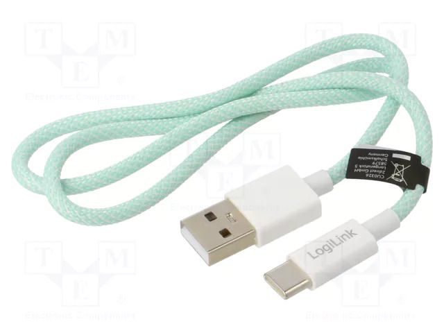Cable; USB 2.0; USB A plug,USB C plug; 500mm; green; 480Mbps; 60W LOGILINK CU0326
