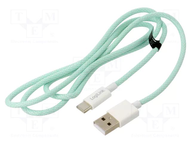 Cable; USB 2.0; USB A plug,USB C plug; 1m; green; 480Mbps; textile LOGILINK CU0327