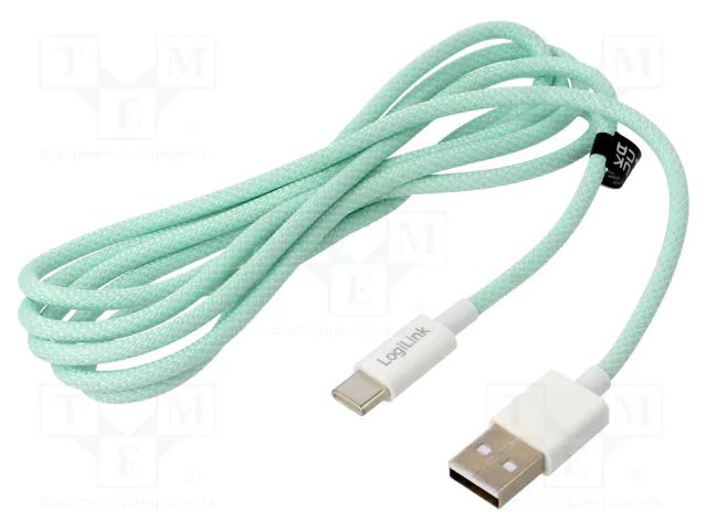 Cable; USB 2.0; USB A plug,USB C plug; 1.5m; green; 480Mbps; 60W LOGILINK CU0328