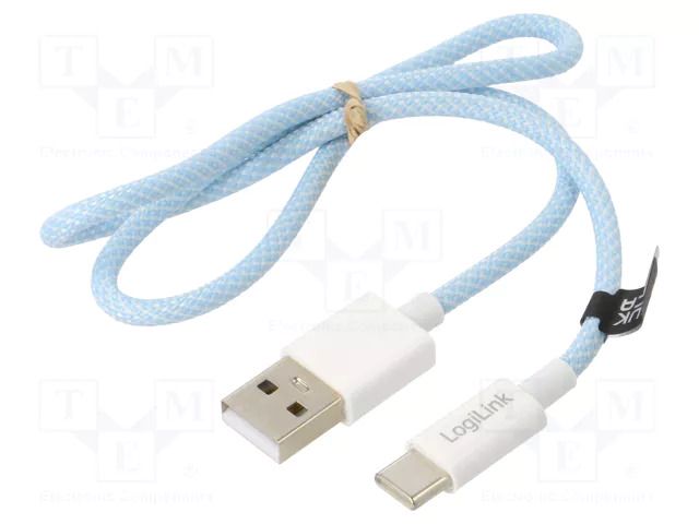Cable; USB 2.0; USB A plug,USB C plug; 500mm; blue; 480Mbps; 60W LOGILINK CU0329