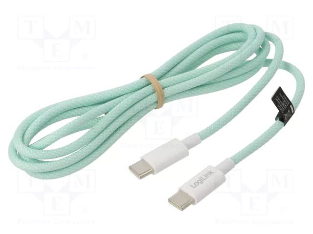 Cable; USB 2.0; USB C plug,both sides; 1.5m; green; 480Mbps; 60W LOGILINK CU0348