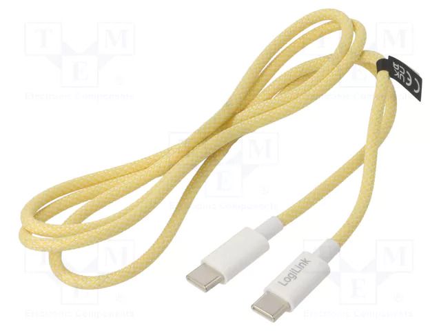 Cable; USB 2.0; USB C plug,both sides; 1m; yellow; 480Mbps; 60W; 3A LOGILINK CU0353