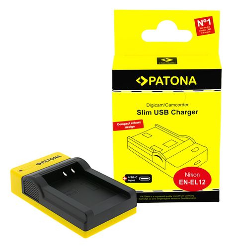 PATONA Slim USB charger with USB-C Input for Nikon EN-EL12, Coolpix AW100, AW1100, S6300, S8000, S9500, PATONA 151585 4055655203463