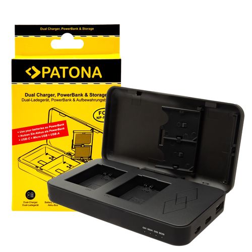 PATONA dual charger for Sony NP-FW50 RX1R III DSC-RX1RM3 NEX-C3 A33 A55 with power bank function and memory card storage, PATONA 1724 4055655238977