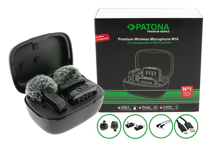 PATONA Premium Wireless Microphone Set M16 with 2 transmitters and 1 receiver, PATONA 4218 4055655253215