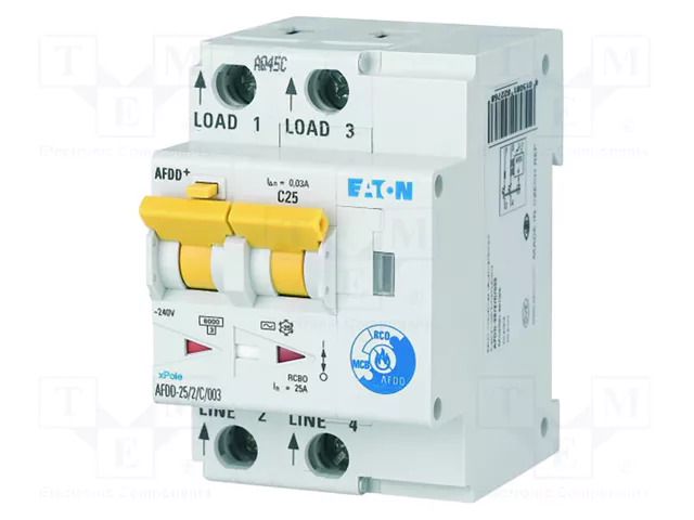 Arc fault detector; Inom: 25A; Ires: 30mA; for DIN rail mounting EATON ELECTRIC AFDD-25/2/C/003LIA