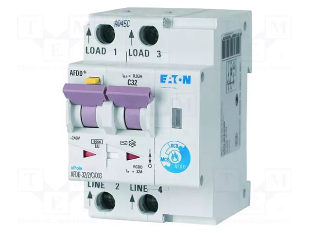 Arc fault detector; Inom: 32A; Ires: 30mA; for DIN rail mounting EATON ELECTRIC AFDD-32/2/B/003