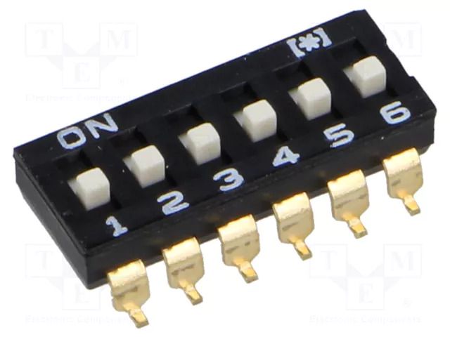 Switch: DIP-SWITCH; Poles number: 6; OFF-ON; 0.025A/24VDC; Pos: 2 CONNFLY DS1040-01-06SBWB