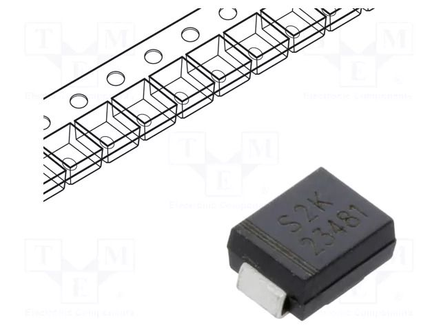 Diode: rectifying; SMD; 800V; 2A; SMB; Ufmax: 1.1V; Ir: 5uA; reel,tape SMC DIODE SOLUTIONS S2KTR-SMC