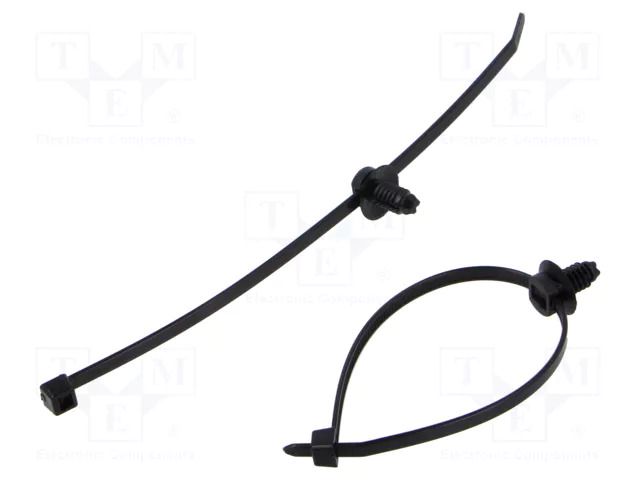 Cable tie; with fixing lugs; L: 200mm; W: 4.6mm; black; polyamide HELLERMANNTYTON T50RFT7-PA66HS-BK