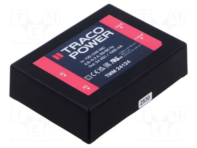 Converter: AC/DC; 24W; Uin: 85÷264VAC,120÷370VDC; Uout: 24VDC; 85% TRACO POWER TMM24124