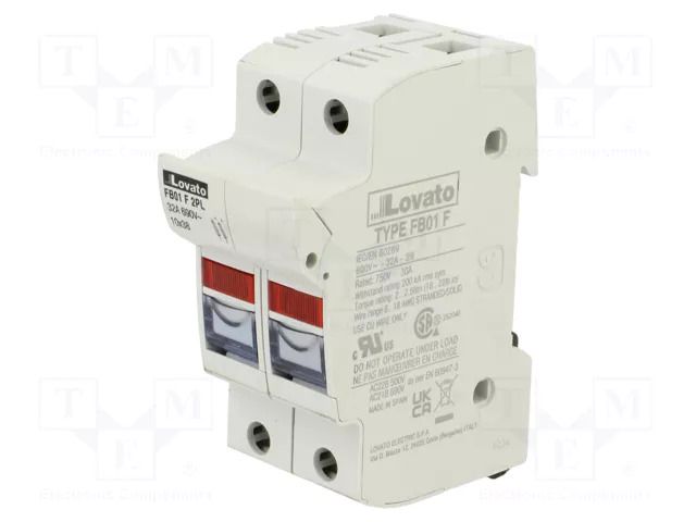 Fuse base; 10x38mm; for DIN rail mounting; 32A; 690VAC; Poles: 2 LOVATO ELECTRIC FB01F2PL