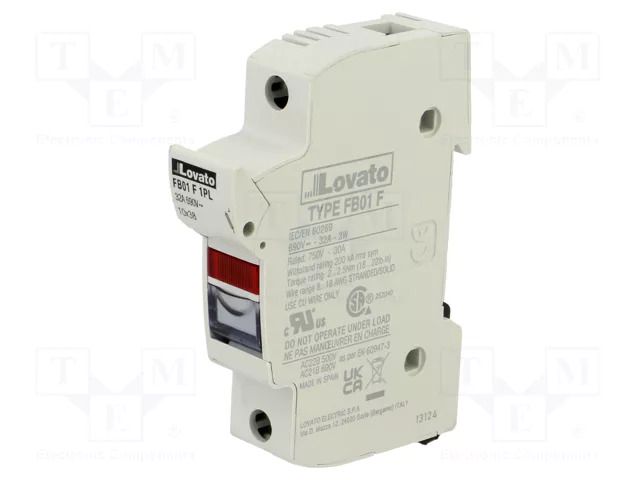 Fuse base; 10x38mm; for DIN rail mounting; 32A; 690VAC; Poles: 1 LOVATO ELECTRIC FB01F1PL