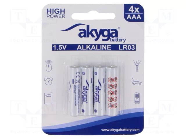 Battery: alkaline; AAA,R3; 1.5V; non-rechargeable; 4pcs. AKYGA BATTERY BAT-AAA/A-B4