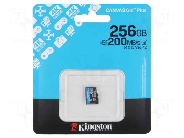 Memory card; microSD; R: 170MB/s; W: 90MB/s; Class 10 UHS I U3 KINGSTON TECHNOLOGY SDCG4/256GBSP