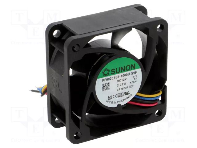 Fan: DC; axial; 12VDC; 60x60x25mm; 62m3/h; 41.7dBA; ball; 7500rpm SUNON PF60251B1-S99