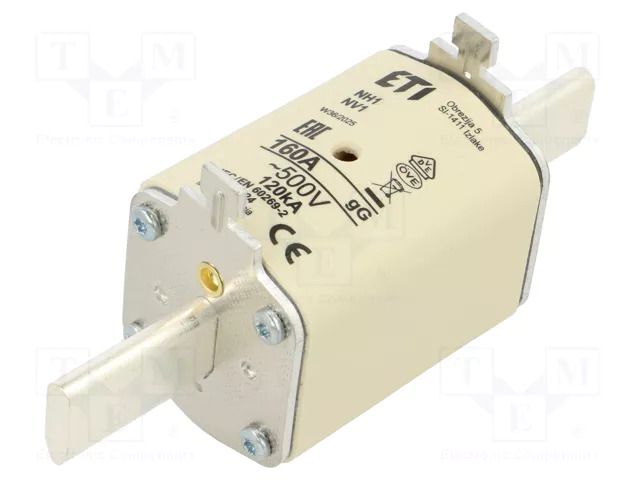 Fuse: fuse; 160A; 500VAC; gG; ceramic,industrial; NH1; WT-NH ETI POLAM 004184224