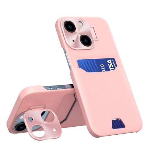 Leather Stand Case case for iPhone 14 cover card wallet with stand pink, Hurtel 5907769350481 5907769350481