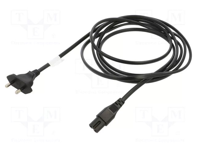 Cable; 2x0.75mm2; IEC C7 female,IS 1293 plug; PVC; 3m; black; 2.5A LIAN DUNG SN49-2/07/3BK