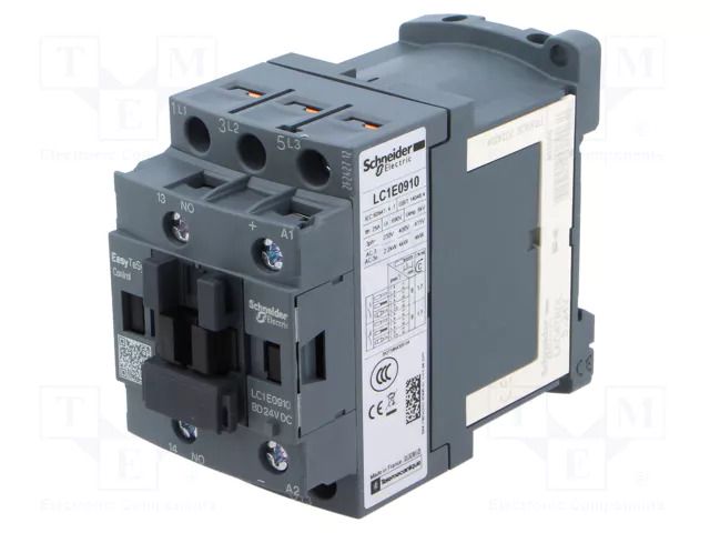 Contactor: 3-pole; NO x3; Auxiliary contacts: NO; 24VDC; 9A; W: 45mm SCHNEIDER ELECTRIC LC1E0910BD