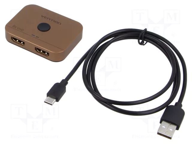 Splitter; HDMI 2.1; 4K,8K; golden; Out: HDMI socket x2; aluminium VENTION AKPJ0