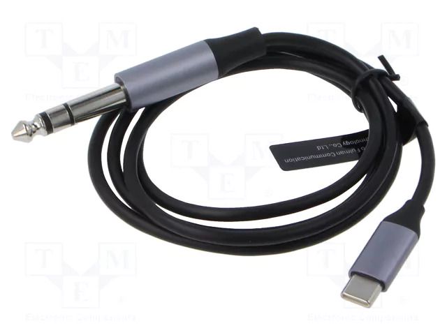 Cable; Jack 6,3mm 3pin plug,USB C plug; nickel plated; 1m; black VENTION BIJHF