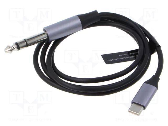Cable; Jack 6,3mm 3pin plug,USB C plug; nickel plated; 1m; black VENTION BIJHF