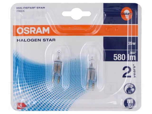Halogen; 35W; 12VAC; GY6,35; 580lm; 2pcs. ams OSRAM HALO-6.3/35/12BLI2